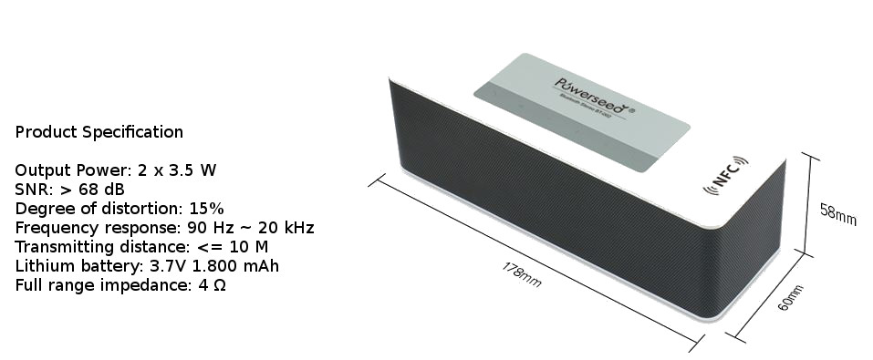 Powerseed Bluetooth and NFC wireless Audio Speaker