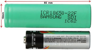 dimensione batteria litio 18650
